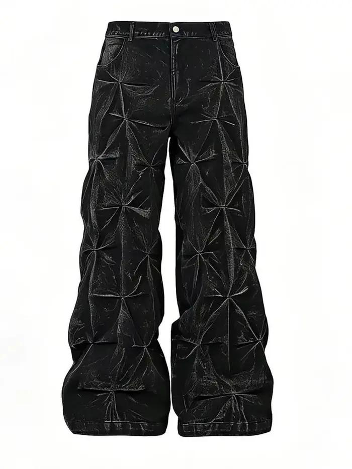 SHENGPALAE Jean en denim délavé plissé déstructuré style européen et américain pour femme
