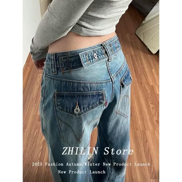Jean bleu femme Hip-hop Vintage Streetwear Y2K jambe large