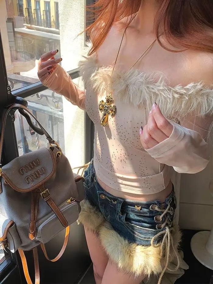 Short en jean à épissure moelleuse pour femme