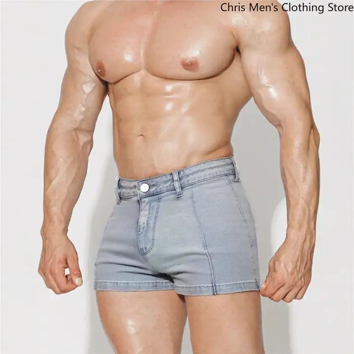 Short en jean Ultra court pour hommes, bleu clair, coupe cintrée, extensible, été décontracté, pantalon de plage pour hommes