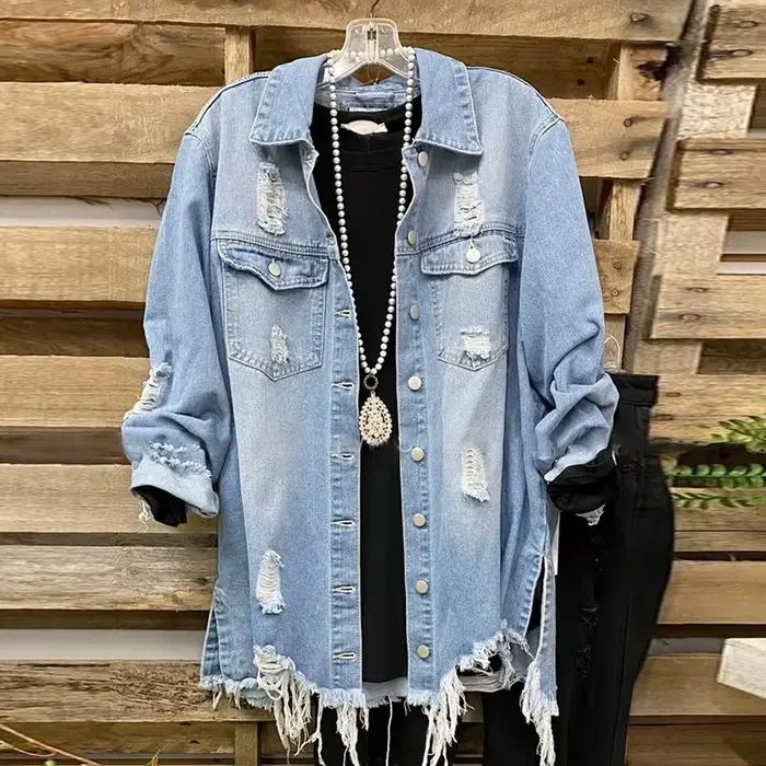 Vestes en jean bleu à manches longues pour femmes