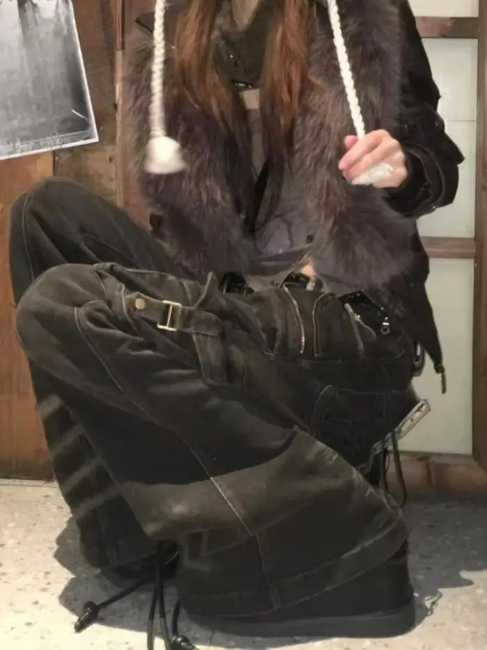 Jean Chic japonais Harajuku Y2K, pantalon Punk Hip-pop des années 2000, esthétique gothique, taille haute, slim, mode printemps 2025