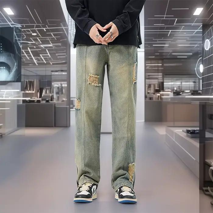 Jean d'été taille moyenne à jambes droites pour hommes