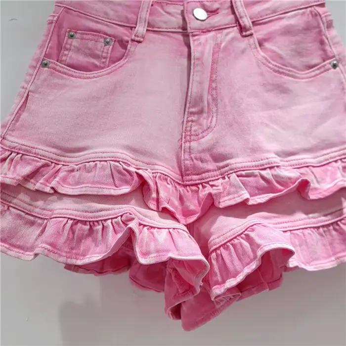 Shorts en jean élégants à volants pour femme