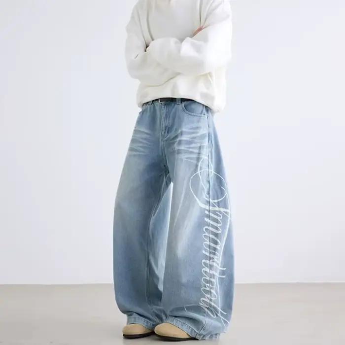 Nouveau jean baggy à jambe droite imprimé lettres pour homme