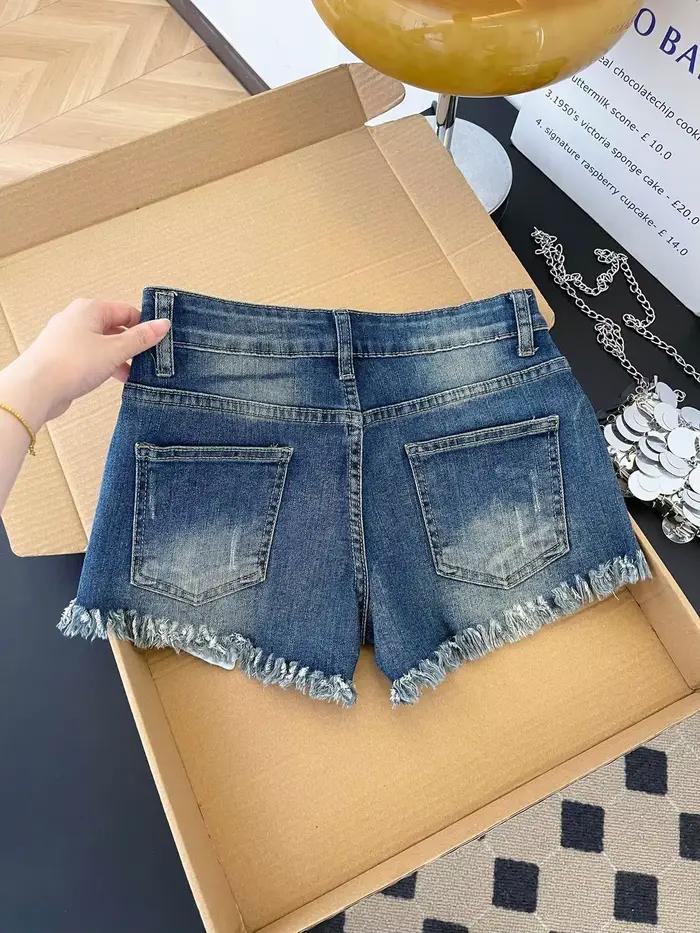 Shorts en jean déchirés rétro pour femme