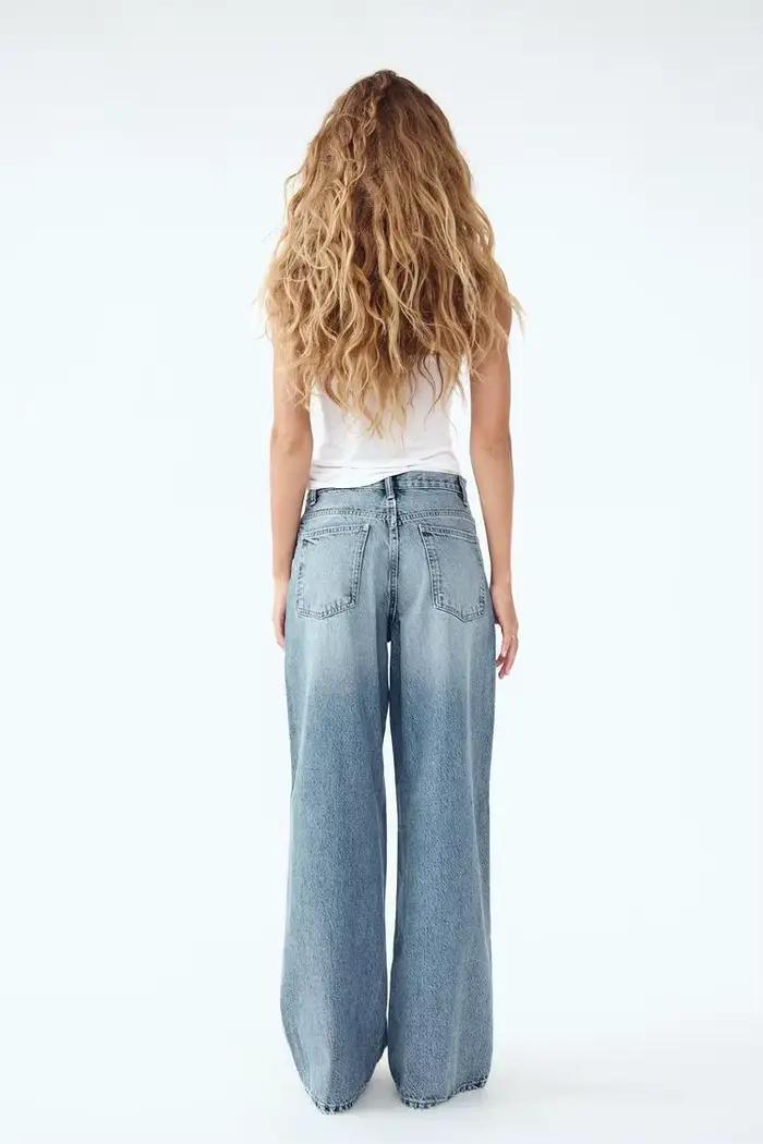 Jeans à jambes larges Sense Design 2025 style décontracté moderne coton denim élastique femme occasionnelles tout l'année