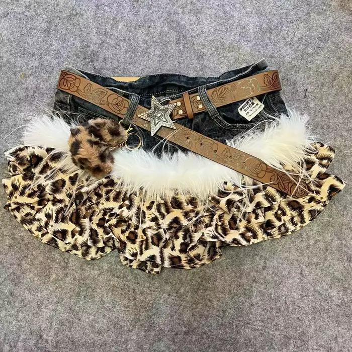 Abi Y2K "Millennium Brown Leopard" Vintage Denim Spicy Girl imprimé