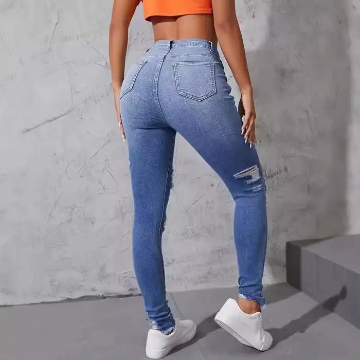 Jean slim déchiré délavé pour femmes, nouvelle mode de rue, taille haute, pantalon décontracté à petites jambes, pantalon crayon, printemps et automne