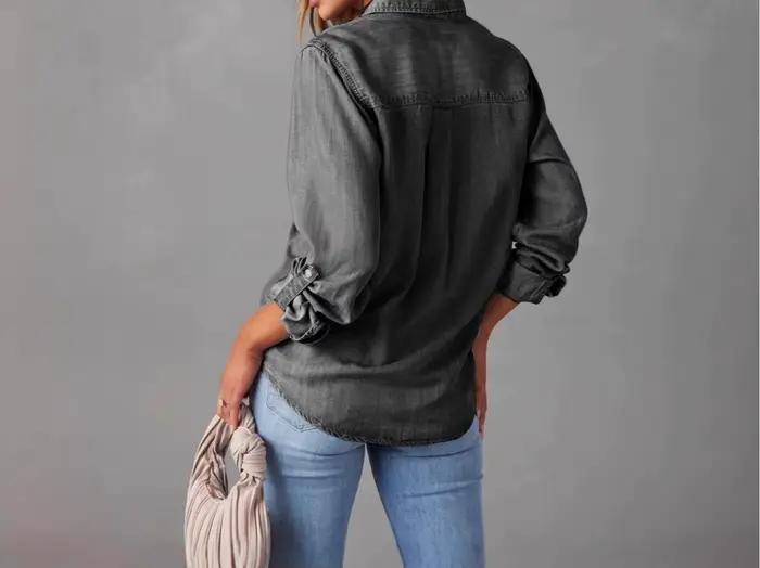 2025 nouvelle chemise en jean automne mode décontracté revers simple boutonnage femmes