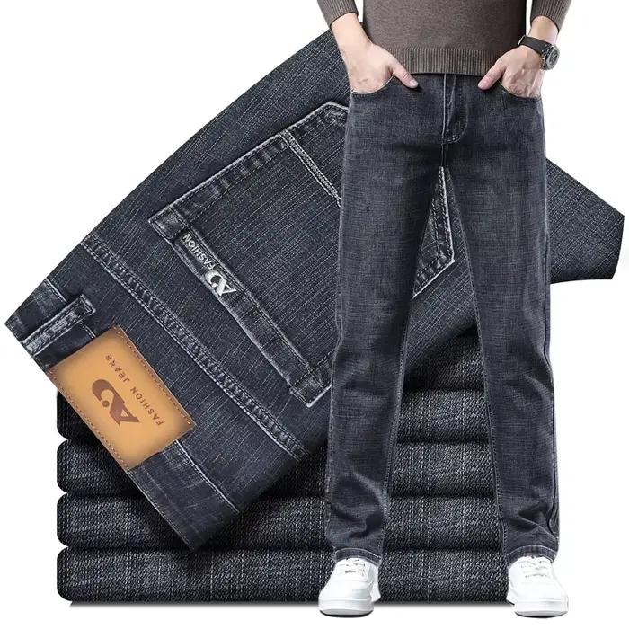 Mode jean droit hommes élastique ajusté affaires pantalon