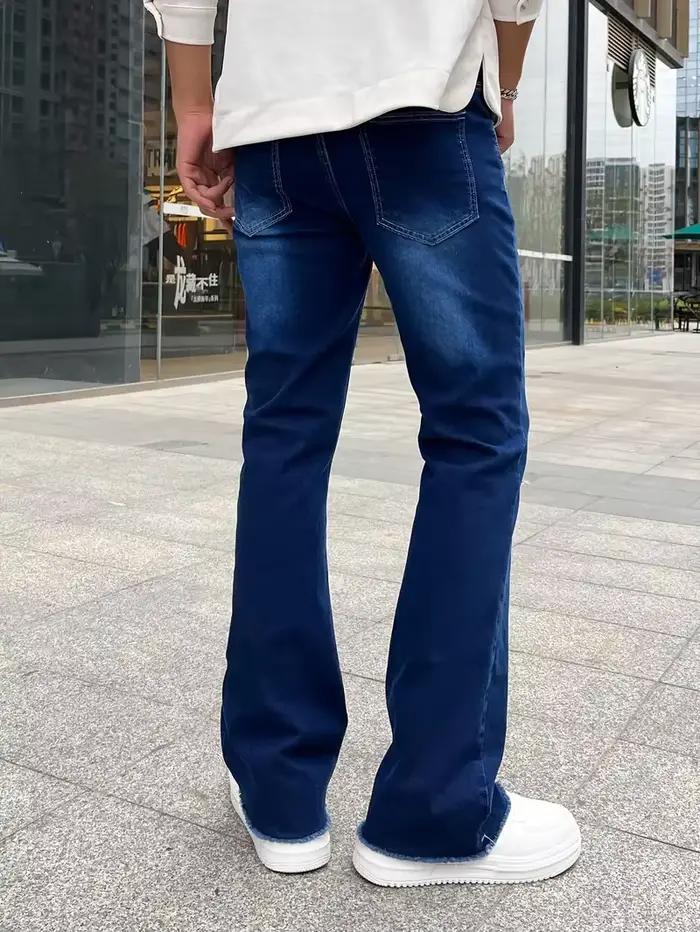 Mode rue Style bleu foncé jean moulant hommes Vintage lavage solide Denim pantalon