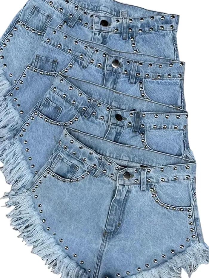 Jean court en Denim pour femme avec pompon