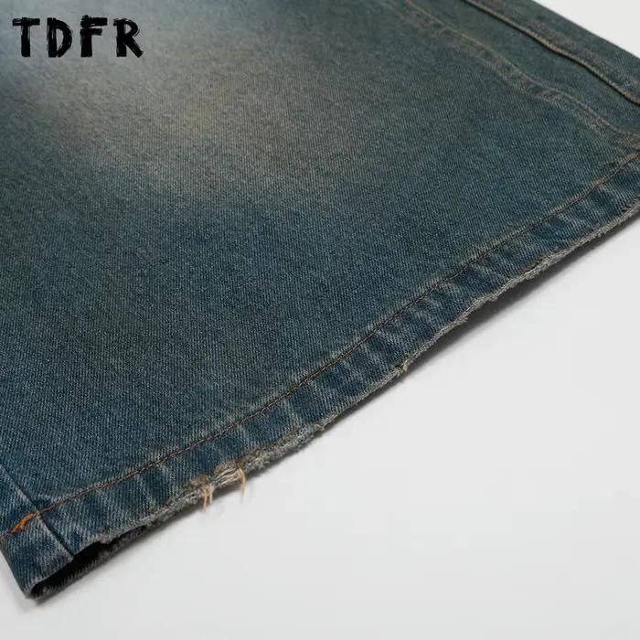 Bouton Bermuda Denim Shorts hommes été rétro Streetwear sale lavé Baggy jambe large Jorts homme