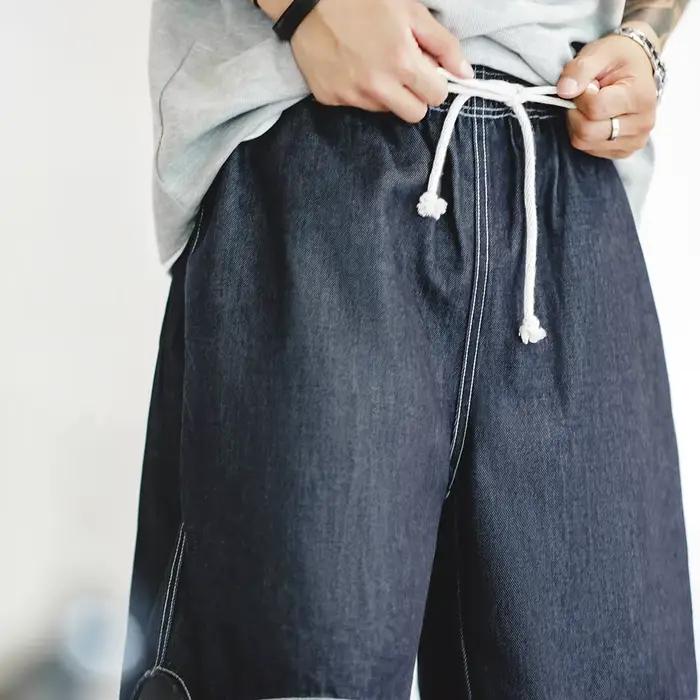 Maden-Short en jean pour homme, coupe droite, demi-pantalon, été