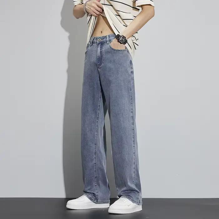 Jean droit fin en denim pour homme, tissu doux lyocell, style classique pantalon décontracté nouvelle collection été 2024 occassions quotidiennes