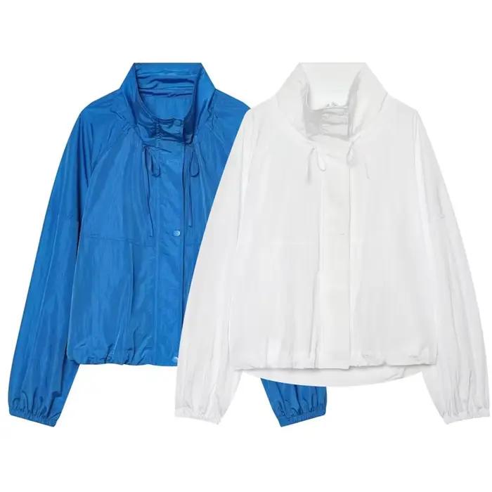 Veste plissée bleue ample pour femmes style décontracté chic et confortable pour les occasions estivales