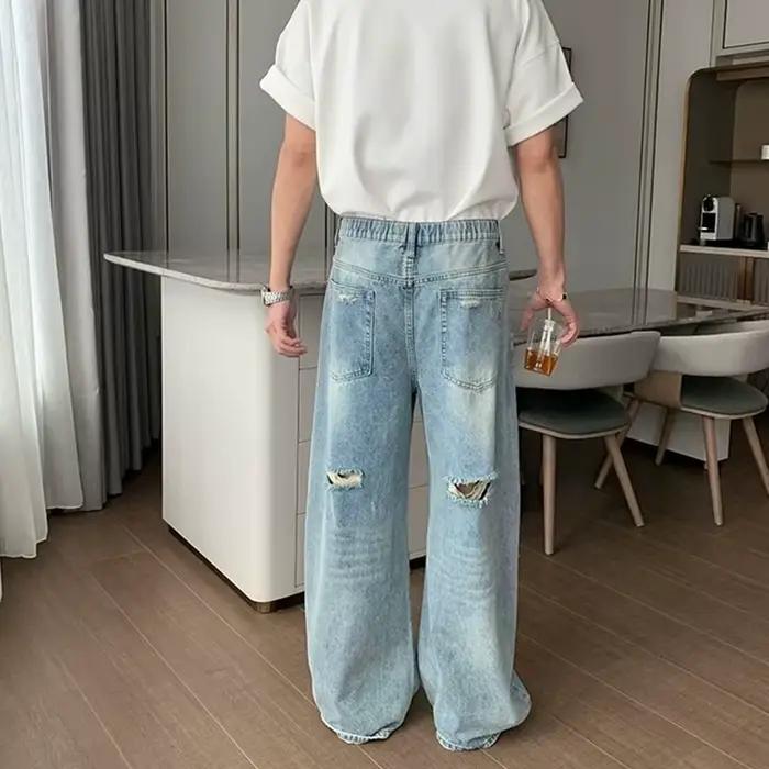 Jeans Baggy Y2K Streetwear Coupe Droite Ample Pantalon Denim Bleu Pour Hommes Occasions Spéciales Casual