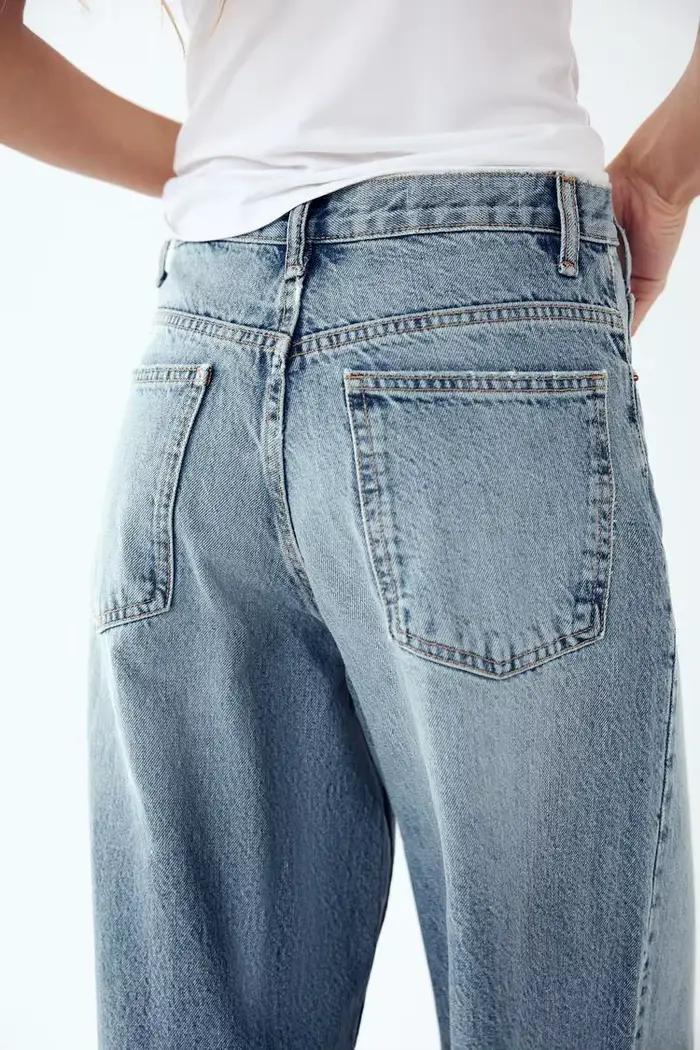 2025 nouveau jean femme taille haute jambe large coton droit Double boutonnage Denim pantalon esthétique Baggy