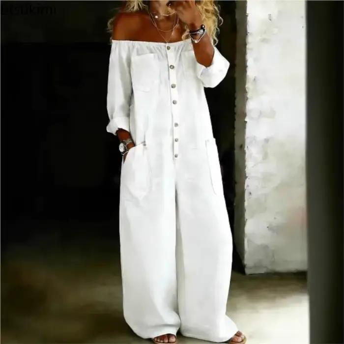 Nouvelle Combinaison Longue Ample Femme Style Rétro en Imitation Jean