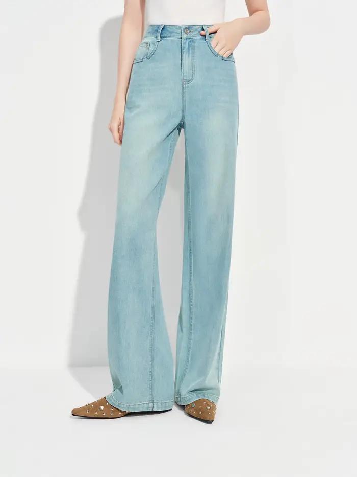 Pantalon en denim FSLE pour femmes taille haute et jambes larges, style minceur et décontracté, occasionnels et printemps été