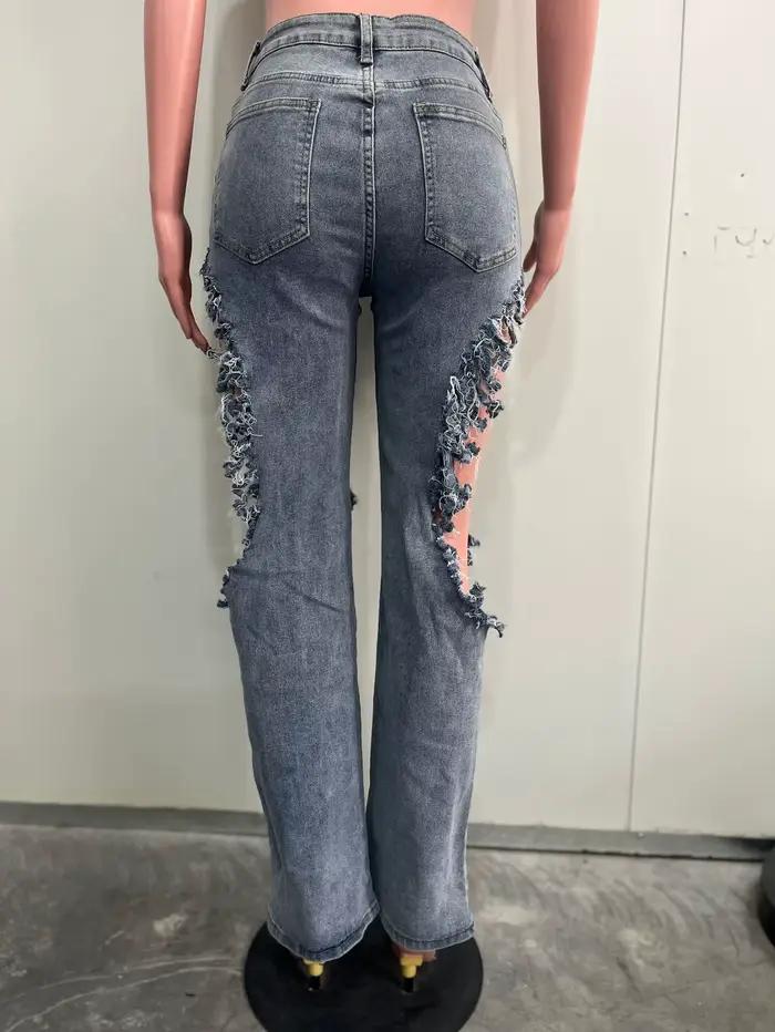 Nouveau Jean Décontracté 2026 Style Américain Tendance avec Trous et Dentelle pour Femme