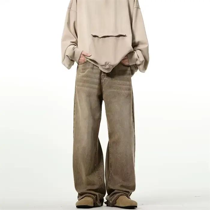 Jean droit marron streetwear américain pour homme