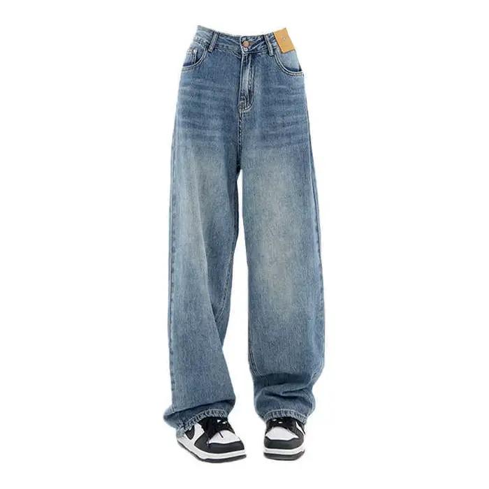 Jean droit noir rétro américain pour femme