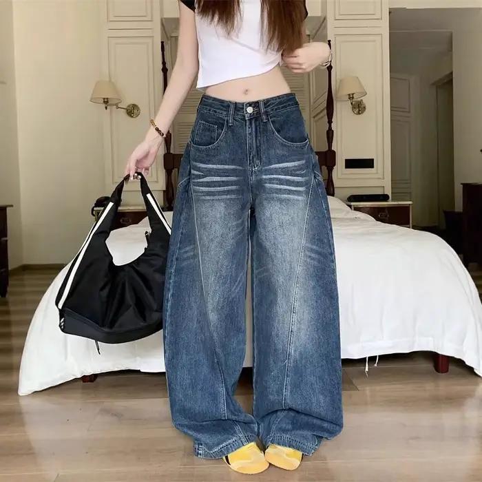 Jean large rétro déchiré style scimitar pour femme