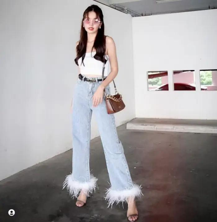 Gland plumes conception de niche avancée taille haute droite jambe large pantalon jean
