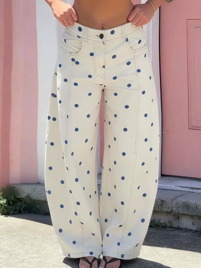 Jean taille haute ample à pois Y2K pour femme
