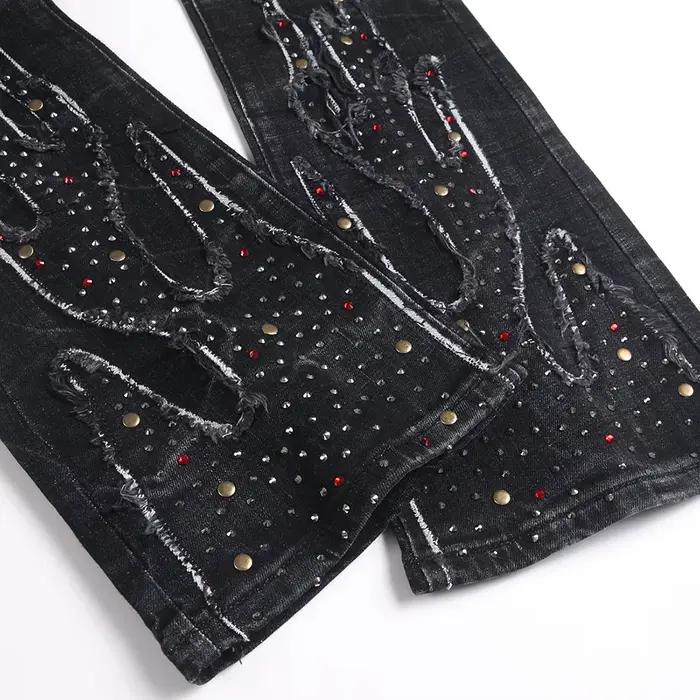 Jean en denim extensible pour homme avec rivets en cristal
