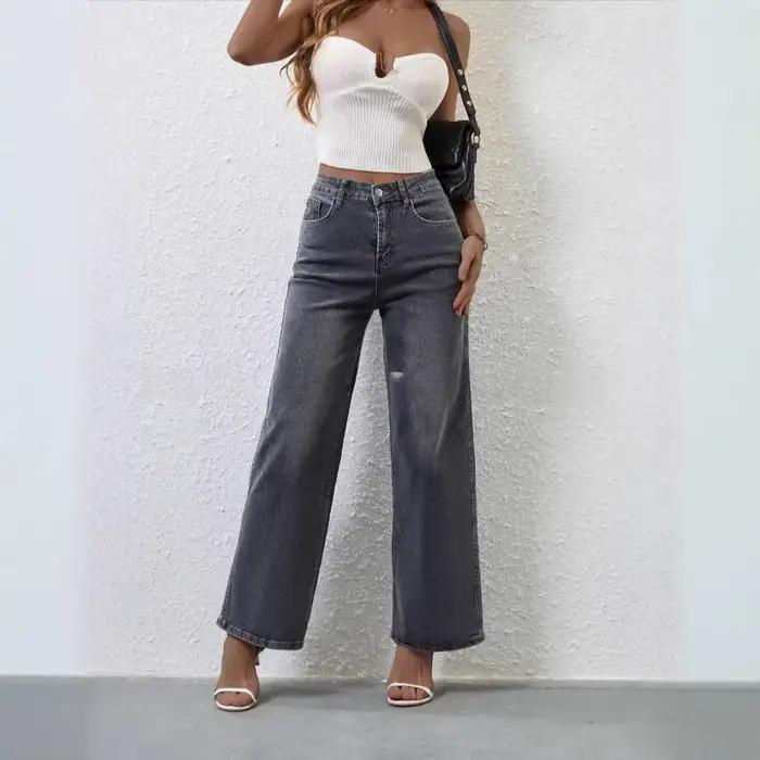 Jean taille haute coupe droite pour femme