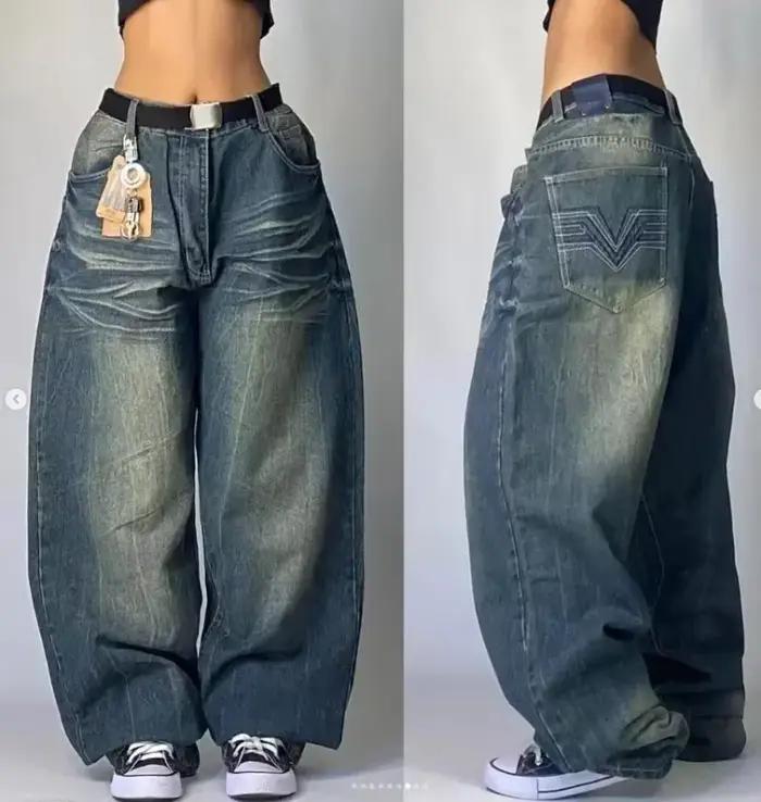 Jean Baggy à motif brodé Hip-hop rétro pour hommes et femmes