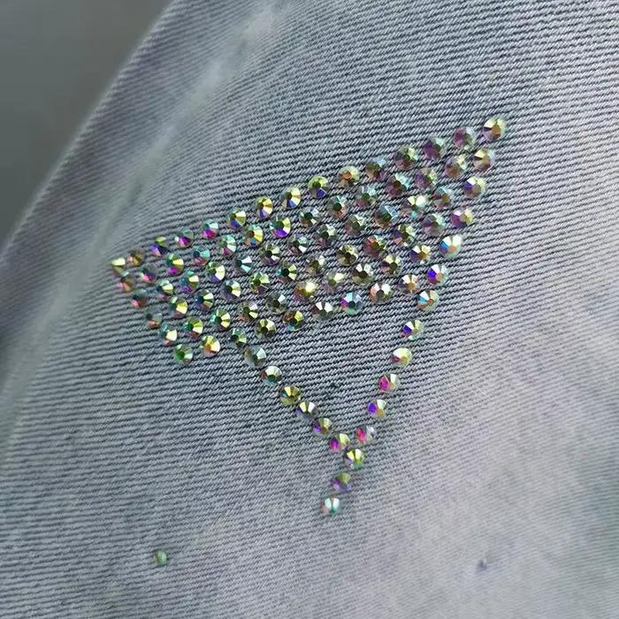Jean en Denim Vintage Bleu Clair avec Strass pour Femme