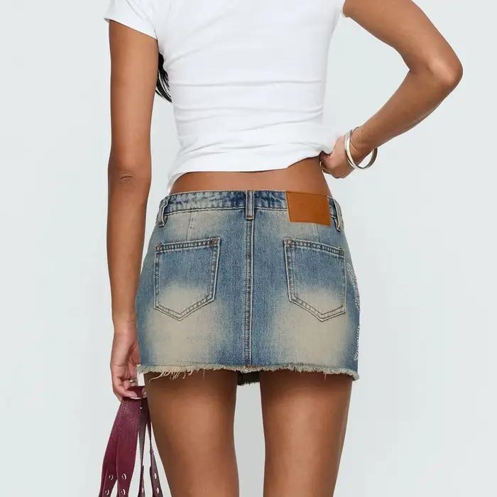 Hirigin Mini-jupe en jean taille basse pour femme