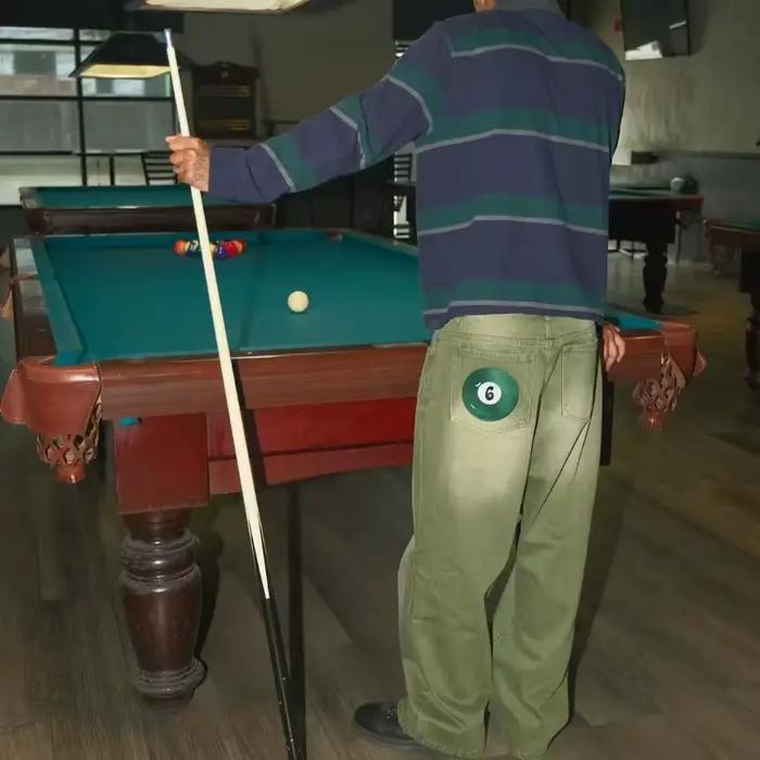 Jean vintage taille 6 brodé billard Y2K ample couleur matcha style streetwear américain hip-hop Harajuku pour hommes et femmes