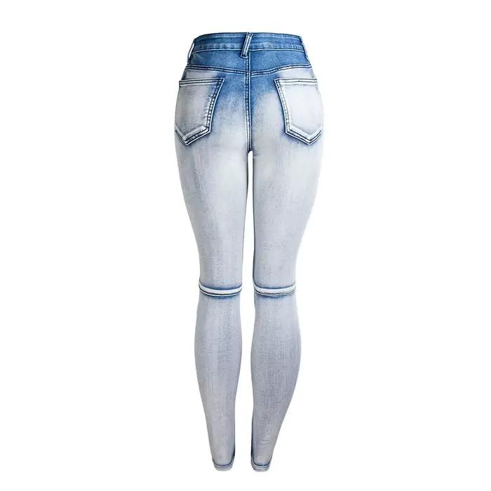 Jean femme Denim crayon pantalon Vintage en détresse lavé maigre Stretch taille moyenne poches
