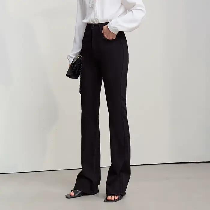 Amii jean évasé printemps 2026 nouveau Style de banlieue décontracté polyvalent femmes pantalon couleur unie Denim