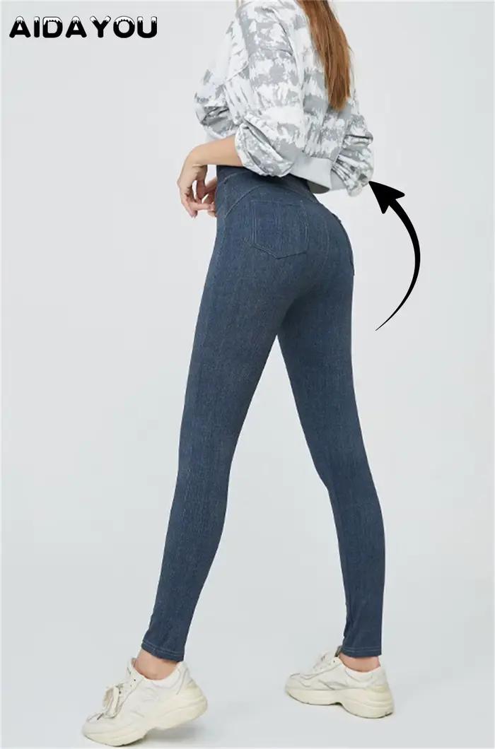 Jean Super Extensible Femme Pantalon Crayon Taille Haute Bleu Noir Contrôle Vents Haut de Gamme Occasions Spéciales