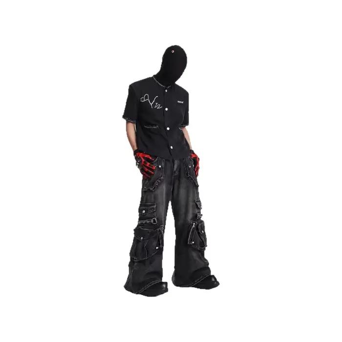 Jean de travail multi-poches déstructuré style américain pour homme et femme