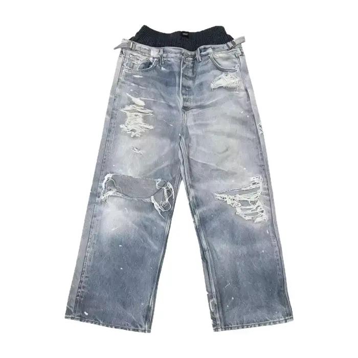 Jeans en coton double taille coupe droite ample style streetwear américain pour hommes printemps occasionnel