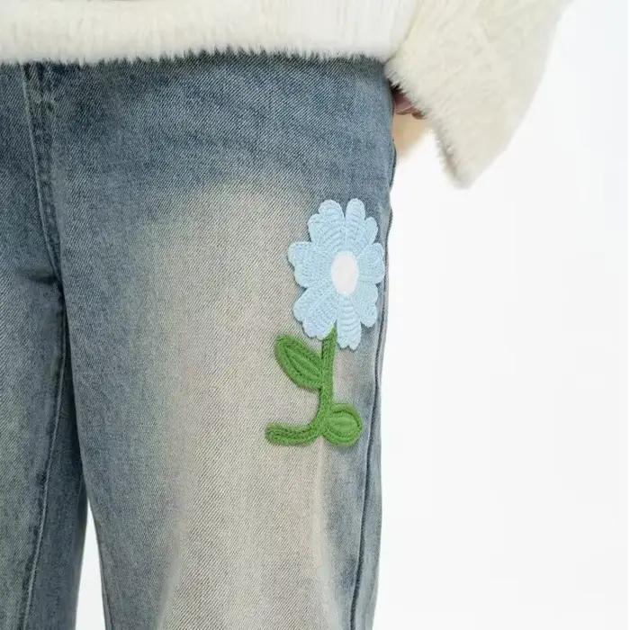 Jean à Motif Brodé de Fleurs Rétro pour Homme