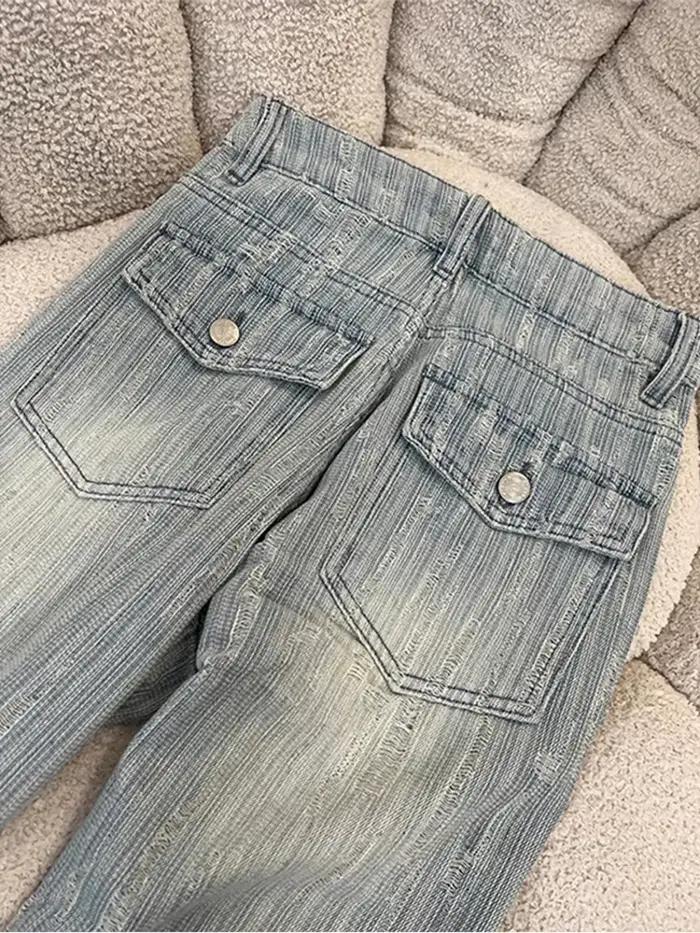 Jacquard ample femmes jean surdimensionné automne taille haute mode Flare Denim pantalon décontracté Simple Chic plissé