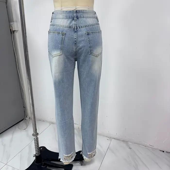 Pantalon en denim déchiré pour femme, jean slim, style décontracté, coupe haute, adoucissant, idéal pour le bureau et les soirées