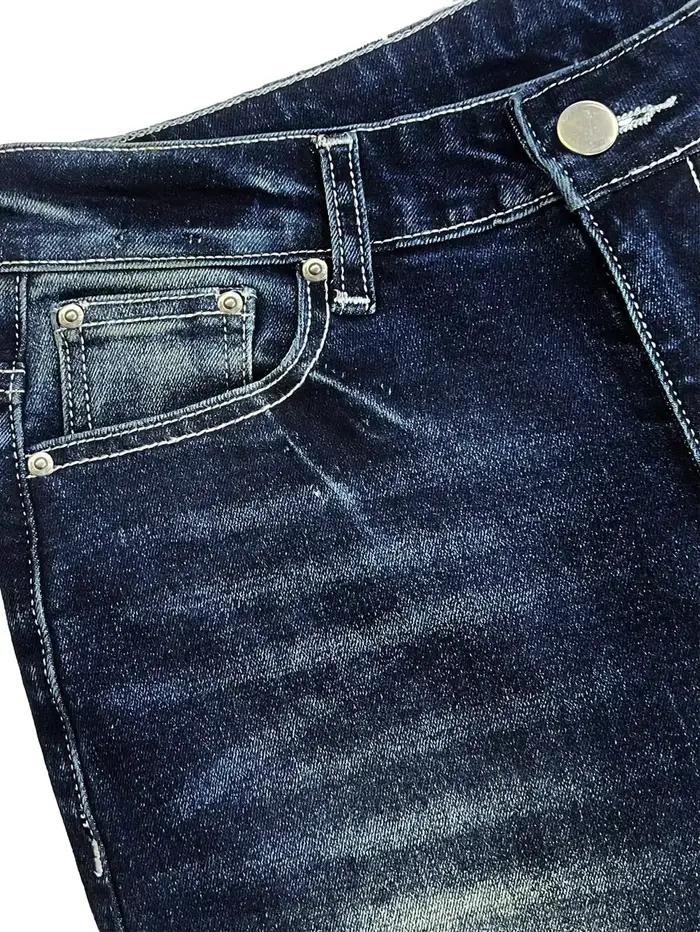 Jean Y2k pour femme, pantalon en Denim évasé taille haute bleu avec broderie