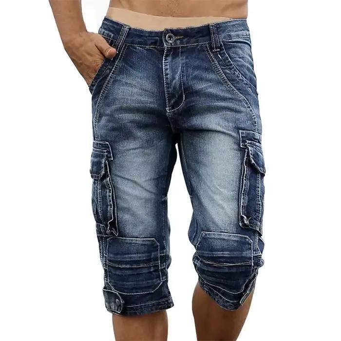 Short cargo en denim pour homme avec plusieurs poches