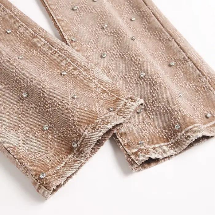 Jean en Denim pour hommes, strass en cristal, coupe botte extensible, Punk Rivet, pantalon évasé Slim, pantalon extensible à la mode