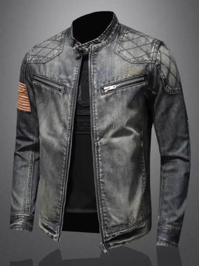 Veste en jean à glissière pour hommes