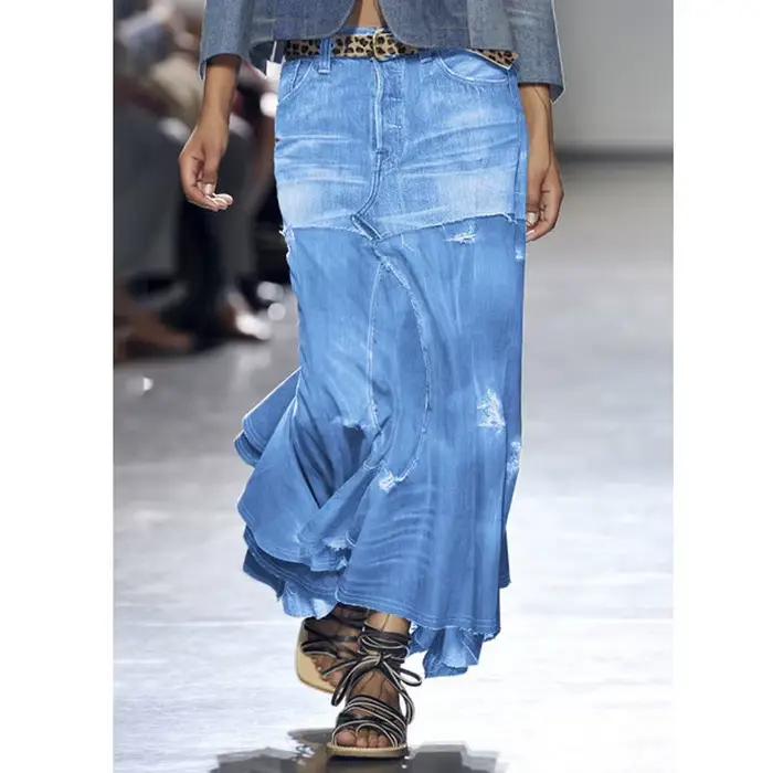 Jupe longue en jean Denim vintage pour femmes style Harajuku occassionnellement sexy et tendance été polyestère ajustement mince et tour de taille empire